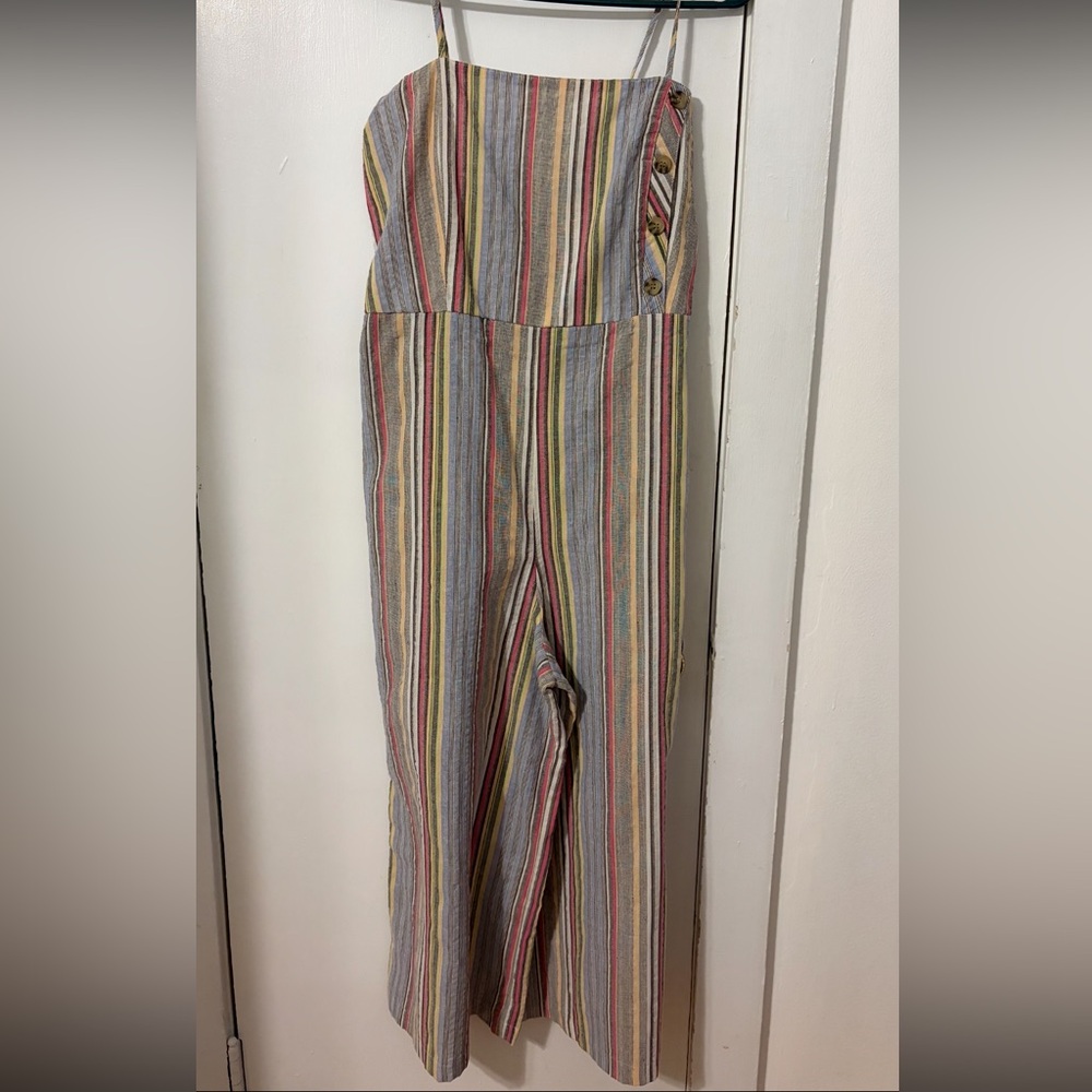 Striped Jumpsuit with Button Detail
